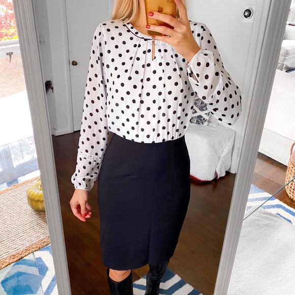 🔘 ZERO WHITE BLACK POLKA DOT FITTED DRESS! - Picture 3 of 16